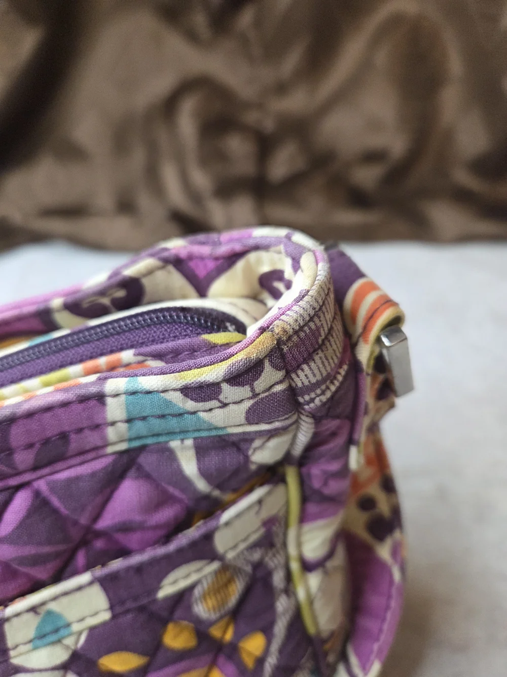Vera Bradley Purple Quilted Floral Shoulder Bag-Corners Have Wear